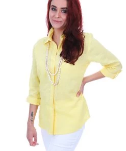 Corsican Tab Sleeve Linen Shirt | Yellow | S