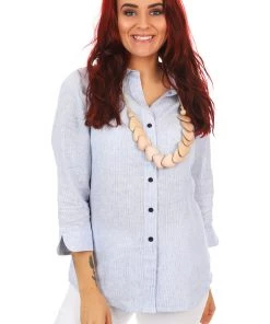 Corsican Linen 3/4 Sleeve Pin Stripe Shirt