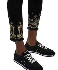 Desigual Gold Embroidered Ankle Detail Jeans - Black - DG5