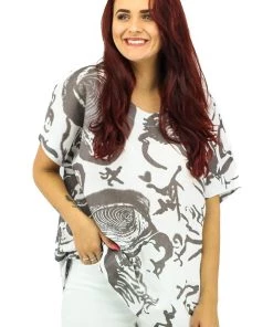 Valia V Neck Linen Print Top - Tonka