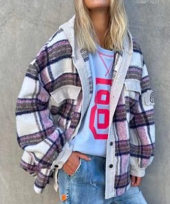 Hammill + Co Clothing Lumberjack Frayed Check Hoodie | Grey/Mauve | HC27