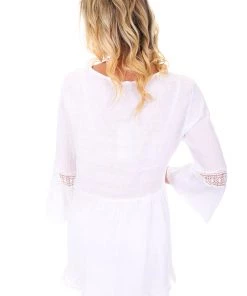 Puro Lino Simona V Neck Linen Top - White