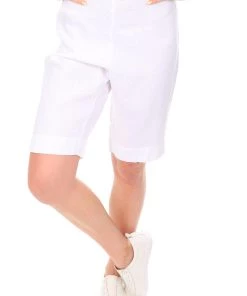 See Saw Linen Flat Front Elastic Shorts - White