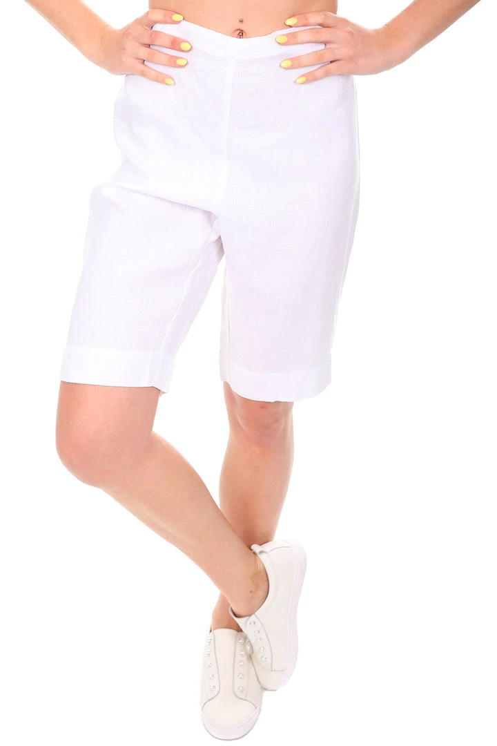 See Saw Linen Flat Front Elastic Shorts - White 1 See Saw Linen Flat Front Elastic Shorts - White