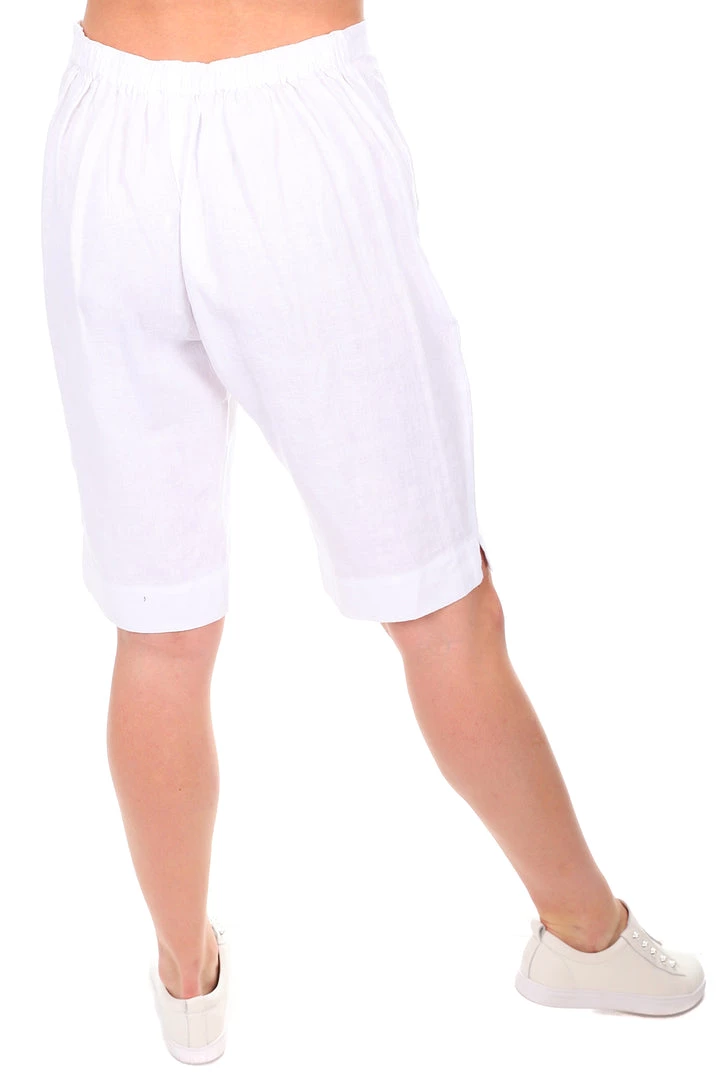 See Saw Linen Flat Front Elastic Shorts - White 3 See Saw Linen Flat Front Elastic Shorts - White