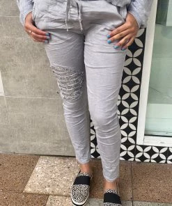 Wednesday Lulu Clothing Sequin Knee Detail Pants - Grey - WL34