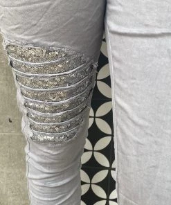 Wednesday Lulu Clothing Sequin Knee Detail Pants - Grey - WL34