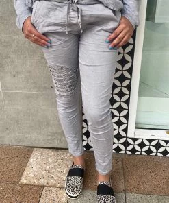 Wednesday Lulu Clothing Sequin Knee Detail Pants - Grey - WL34