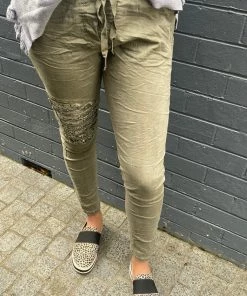 Wednesday Lulu Clothing Sequin Knee Detail Pants - Militare - WL34