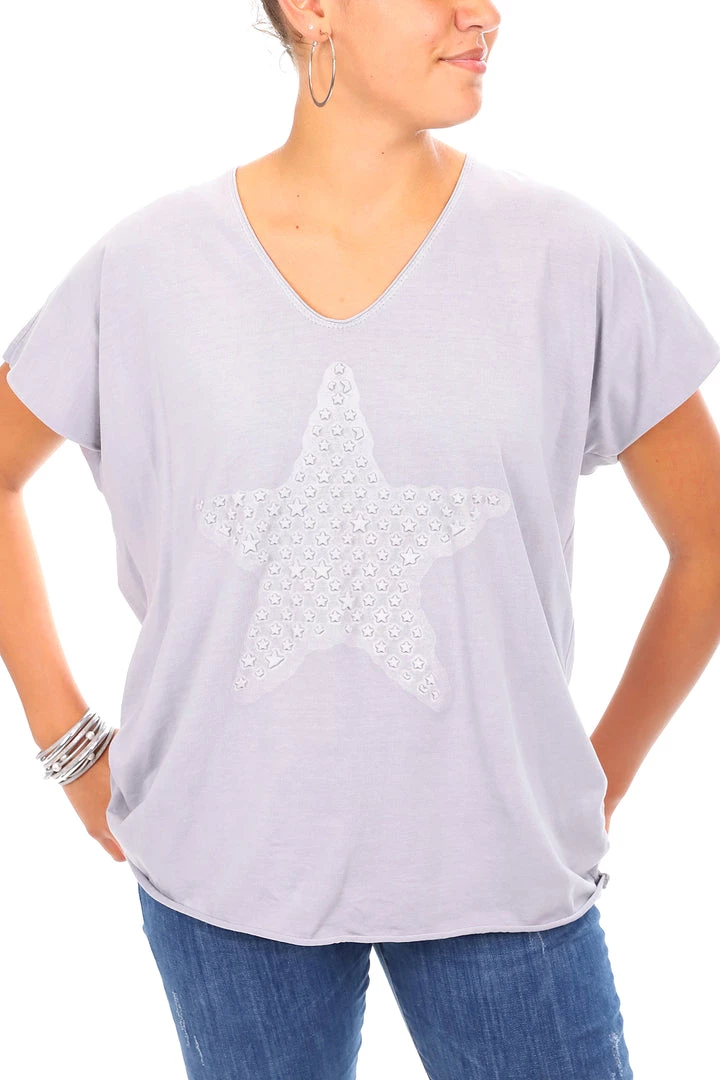 Wednesday Lulu Clothing Puff Star Tee | Grey | WL1 1 Wednesday Lulu Clothing Puff Star Tee | Grey | WL1