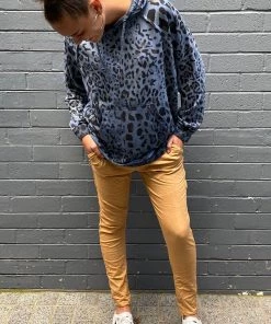 Wednesday Lulu Clothing Leopard Hooded Jumper | Blue | WL27