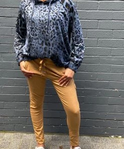 Wednesday Lulu Clothing Leopard Hooded Jumper | Blue | WL27