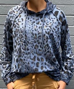 Wednesday Lulu Clothing Leopard Hooded Jumper | Blue | WL27