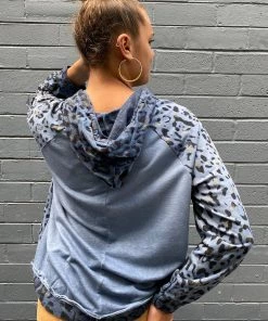 Wednesday Lulu Clothing Leopard Hooded Jumper | Blue | WL27