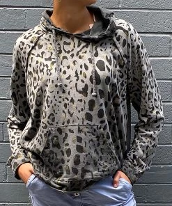 Wednesday Lulu Leopard Hooded Jumper | Grey | WL27 Clothing
