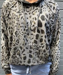 Wednesday Lulu Leopard Hooded Jumper | Grey | WL27 Clothing