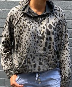 Wednesday Lulu Leopard Hooded Jumper | Grey | WL27 Clothing
