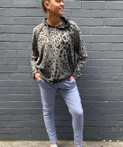 Wednesday Lulu Leopard Hooded Jumper | Grey | WL27 Clothing