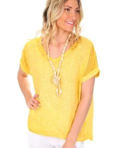 So French So Chic Linen Art Top | Mustard | SF1