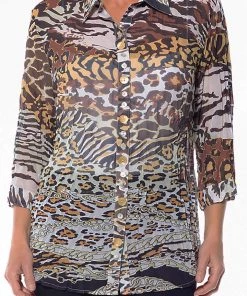 Cafe Latte Animal Print Gette Collar Shirt | Brown | CL6 Clothing