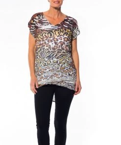 Cafe Latte Animal Print Gette Top | Brown | CL7 Tops