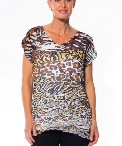 Cafe Latte Animal Print Gette Top | Brown | CL7 Tops