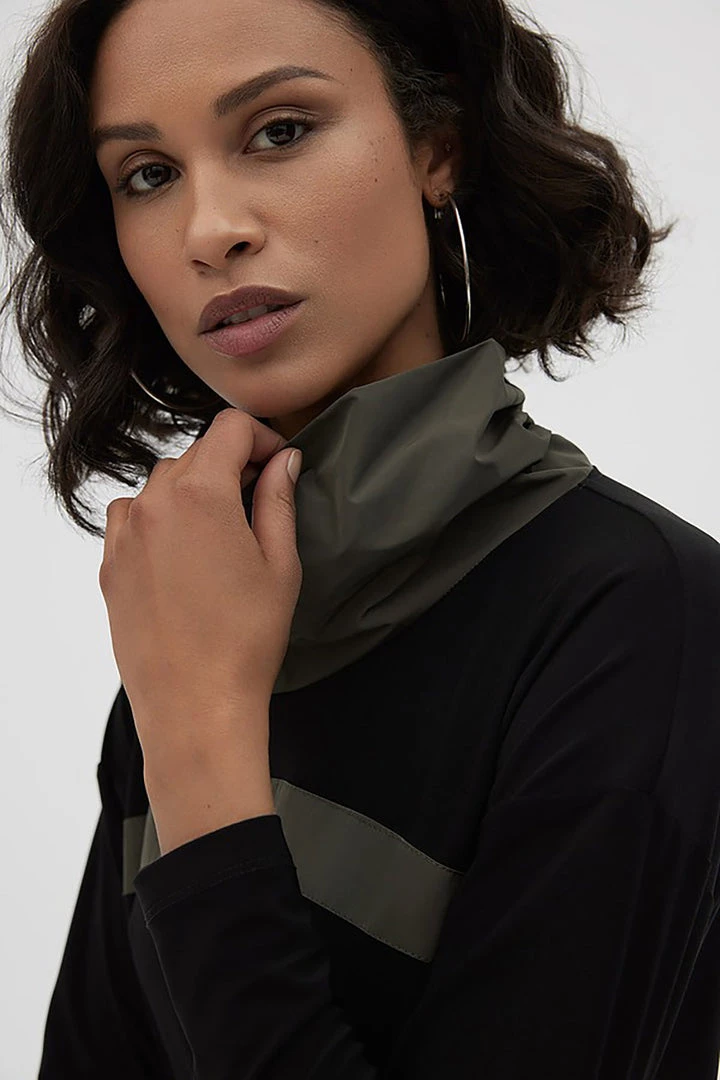 Joseph Ribkoff Clothing Josie Funnel Neck | Black & Avocado | JR128 2 Joseph Ribkoff Clothing Josie Funnel Neck | Black & Avocado | JR128