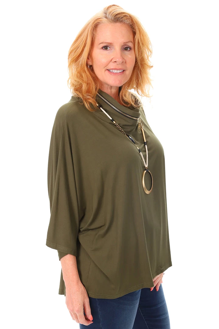 Bamboo 1/2 Batwing Sleeve Zip Top | Olive | BO1 Clothing 3 Bamboo 1/2 Batwing Sleeve Zip Top | Olive | BO1 Clothing
