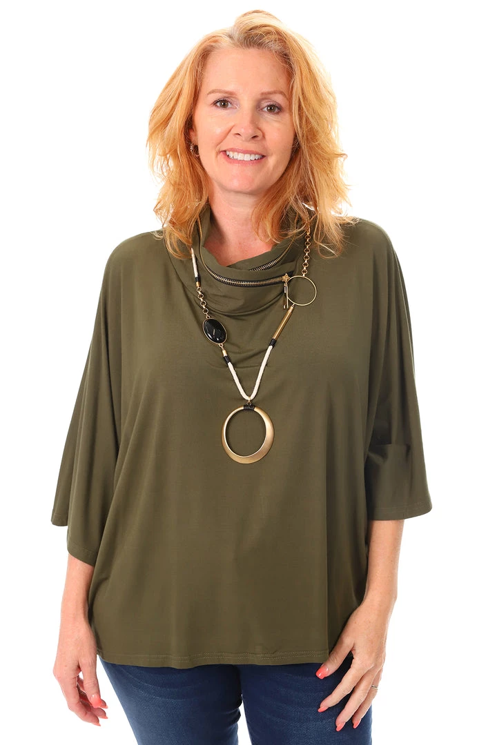 Bamboo 1/2 Batwing Sleeve Zip Top | Olive | BO1 Clothing 4 Bamboo 1/2 Batwing Sleeve Zip Top | Olive | BO1 Clothing