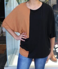 Bamboo Clothing 3/4 Sleeve Two Tone Top | Tobacco | BO3