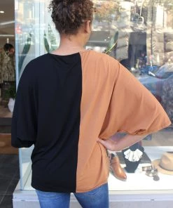 Bamboo Clothing 3/4 Sleeve Two Tone Top | Tobacco | BO3