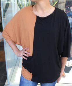 Bamboo Clothing 3/4 Sleeve Two Tone Top | Tobacco | BO3