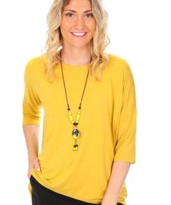 Relaxed High Low Bamboo Top | Mustard