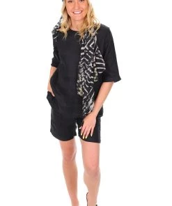 See Saw Linen Mid Shorts - Black