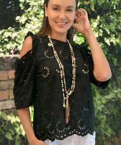 Silence & Noise Tops Broderie Anglaise Open Top | Black | SN2s