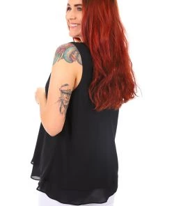 Frank Lyman Tops Chiffon V Neck Top - Black