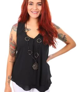 Frank Lyman Tops Chiffon V Neck Top - Black