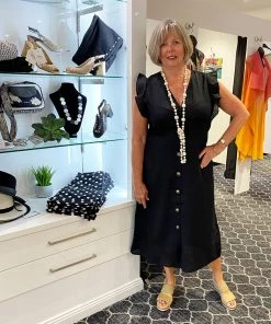 JUMP Clothing Button Through Frilled Sleeve Linen Dress | Black | JP3 S