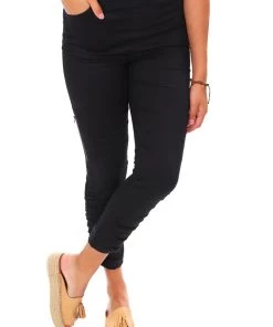 Cafe Latte Gathered Side Zip Pants | Black | CL1