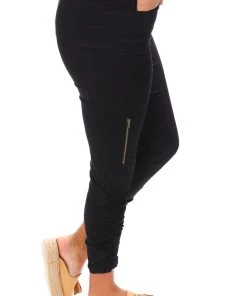 Cafe Latte Gathered Side Zip Pants | Black | CL1