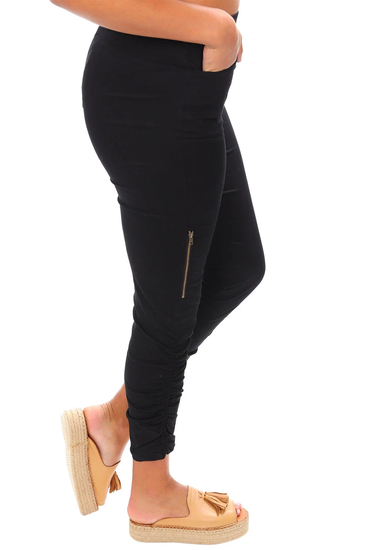 Cafe Latte Gathered Side Zip Pants | Black | CL1 2 Cafe Latte Gathered Side Zip Pants | Black | CL1