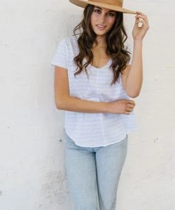 Cloth + Paper + Scissors White And Pale Blue Stripe Tee | S Tops