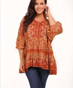 Ombak Boho Peasant Top | Tan | OM14 Clothing