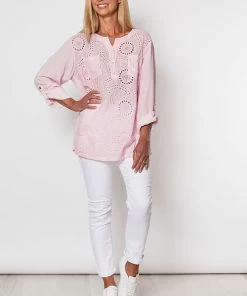 Threadz Broderie Front Shirt | Sherbet | TZ40 Clothing