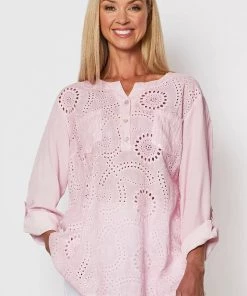 Threadz Broderie Front Shirt | Sherbet | TZ40 Clothing