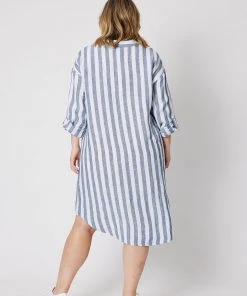 Gordon Smith Butcher Stripe Linen Dress | Indigo | GS43