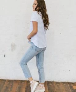 Cloth + Paper + Scissors White And Pale Blue Stripe Tee | S Tops