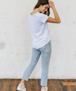 Cloth + Paper + Scissors White And Pale Blue Stripe Tee | S Tops