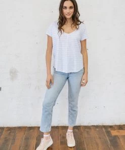 Cloth + Paper + Scissors White And Pale Blue Stripe Tee | S Tops