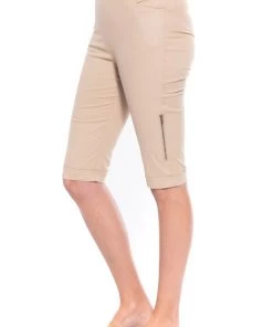 Cafe Latte Zip Detail Shorts | Beige | CL9 Clothing